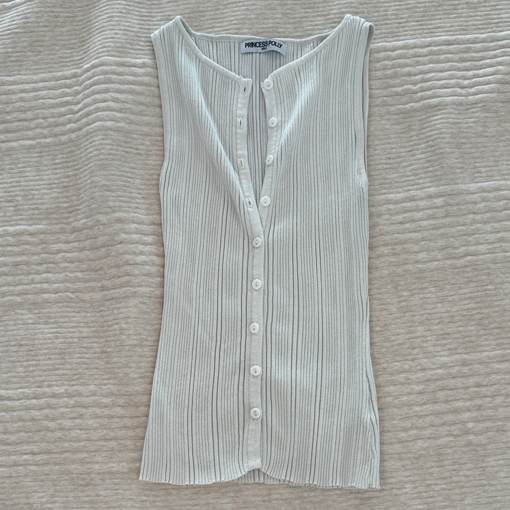 Princess Polly White Button Down Vest Rubbed Top